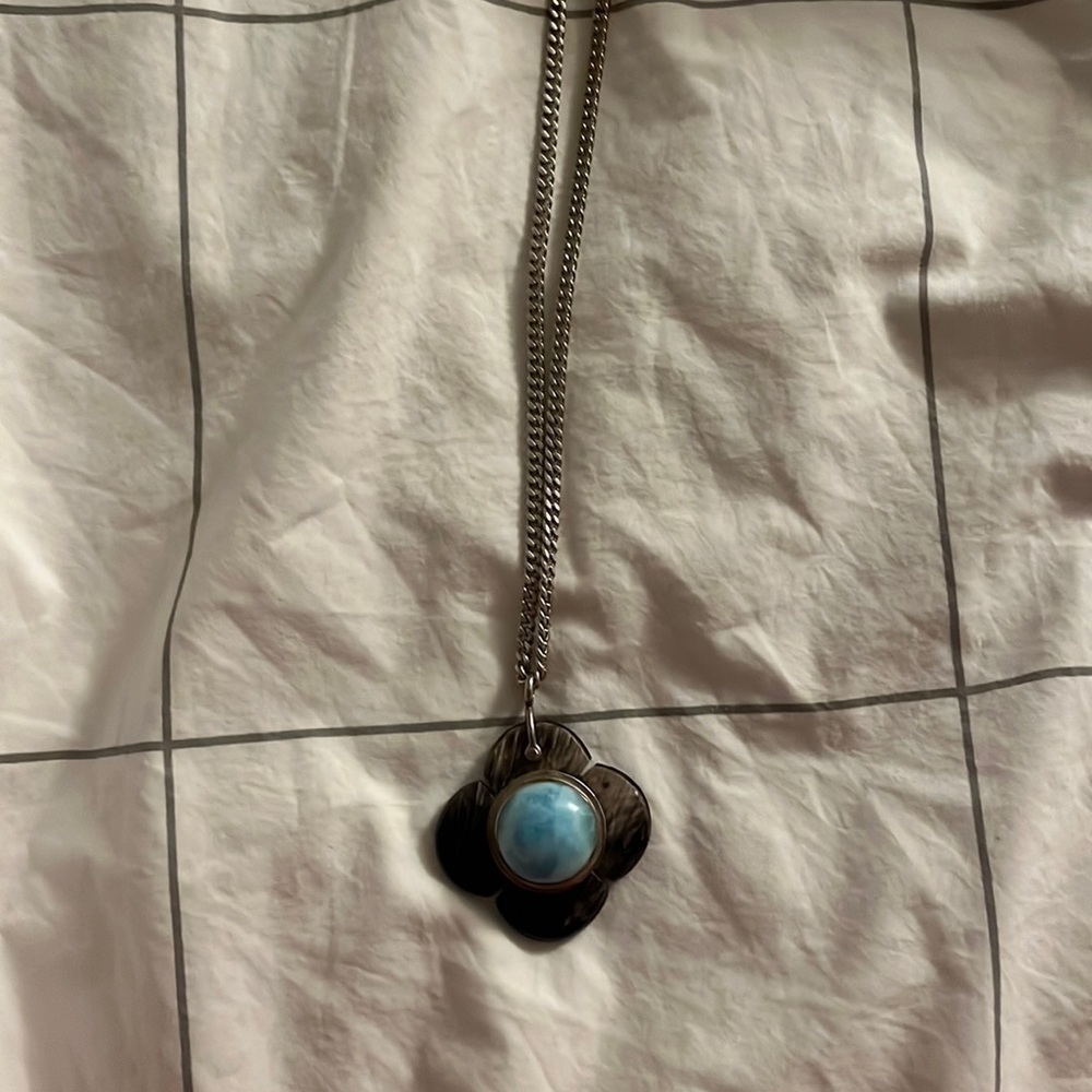 LARIMAR and sterling silver flower necklace from D.R.